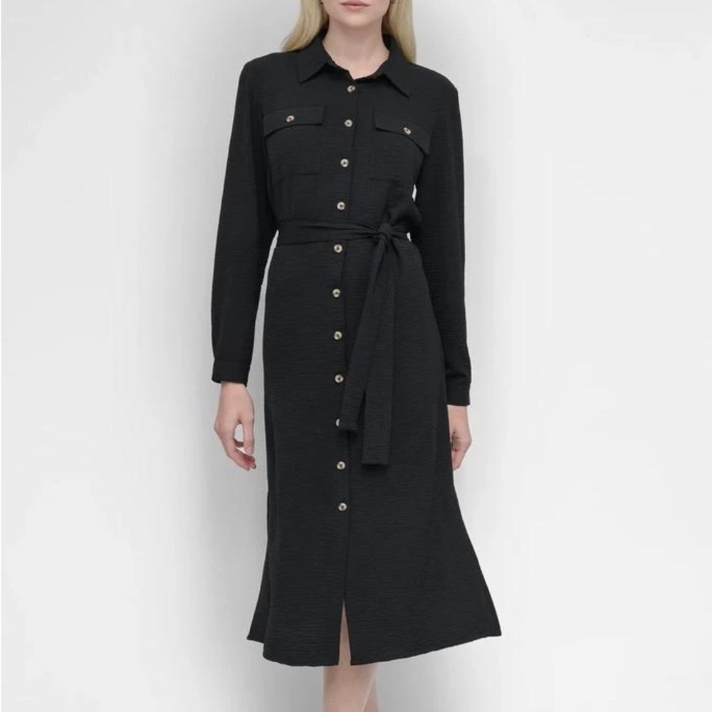 DKNY Black COLLARED BUTTON DRESS